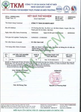 KẾT QUẢ XÉT NGHIỆM YẾN AN TOÀN 100%